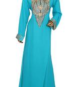 Mint Green Embroidered Crystal & Beads Embellished Traditional Chiffon Kaftan Gown