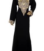 Black Embroidered Crystal & Beads Embellished Traditional Chiffon Kaftan Gown