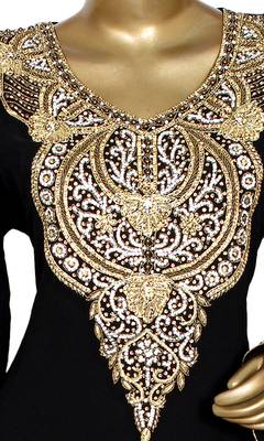 Black Embroidered Crystal & Beads Embellished Traditional Chiffon Kaftan Gown 2