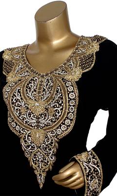 Black Embroidered Crystal & Beads Embellished Traditional Chiffon Kaftan Gown 3