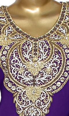 Purple Embroidered Crystal & Beads Embellished Traditional Chiffon Kaftan Gown 2