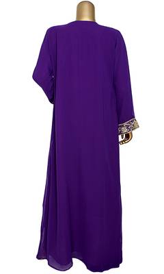 Purple Embroidered Crystal & Beads Embellished Traditional Chiffon Kaftan Gown 4