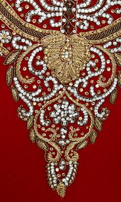 Red Embroidered Crystal & Beads Embellished Traditional Chiffon Kaftan Gown 3
