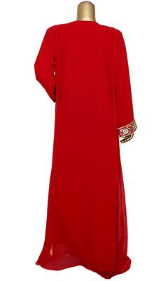 Red Embroidered Crystal & Beads Embellished Traditional Chiffon Kaftan Gown 4