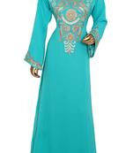 Mint Green Embroidered Crystal Embellished Traditional Chiffon Kaftan Gown