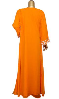 Orange Embroidered Crystal & Beads Embellished Traditional Chiffon Kaftan Gown 4
