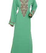 Green Embroidered Crystal & Beads Embellished Traditional Chiffon Kaftan Gown