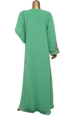 Green Embroidered Crystal & Beads Embellished Traditional Chiffon Kaftan Gown 4