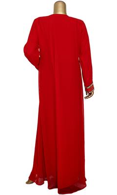 Red Embroidered Crystal & Beads Embellished Traditional Chiffon Kaftan Gown 4