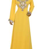 Yellow Embroidered Crystal Embellished Traditional Chiffon Kaftan Gown