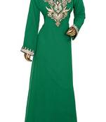 Green Embroidered Crystal Embellished Traditional Chiffon Kaftan Gown