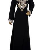 Black Embroidered Crystal Embellished Traditional Chiffon Kaftan Gown