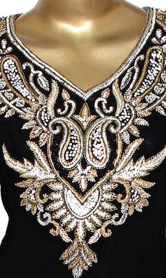 Black Embroidered Crystal Embellished Traditional Chiffon Kaftan Gown 2