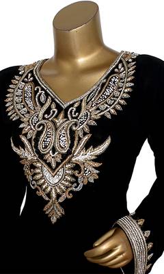 Black Embroidered Crystal Embellished Traditional Chiffon Kaftan Gown 3