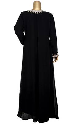Black Embroidered Crystal Embellished Traditional Chiffon Kaftan Gown 4
