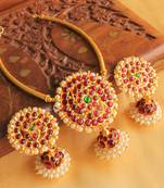  Beautiful Round Pendant Jhumkka Temple Jewel Necklace Set 