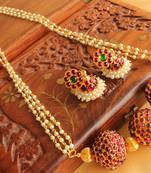 Beautiful Maroon Long Temple Jewel Necklace Set