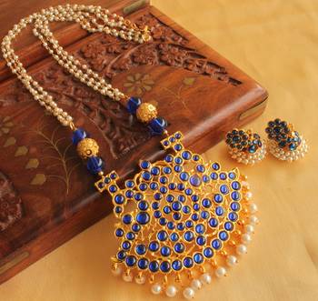 Beautiful Blue Temple Jewel Long Necklace Set 1