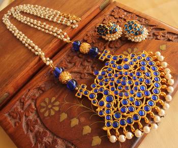 Beautiful Blue Temple Jewel Long Necklace Set 2