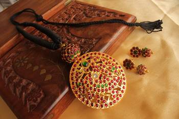  Beautiful Temple Pendant Black Threaded Necklace Set  1