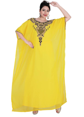 Yellow georgette embriodery islamic kaftans 1