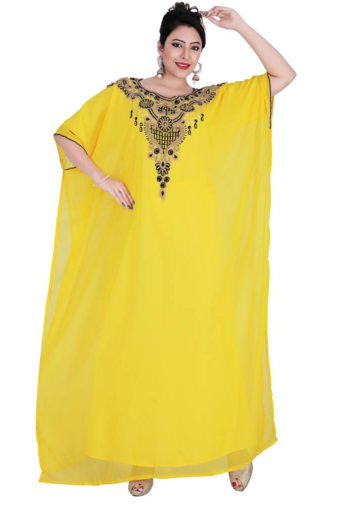 Yellow georgette embriodery islamic kaftans