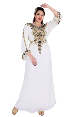 White georgette embroidery islamic kaftans 1