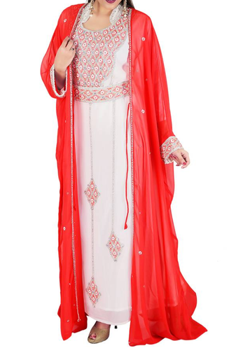 Inner cream jakcet red georgette embriodery islamic kaftans