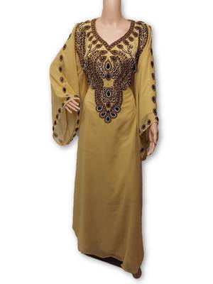 Yellow georgette embroidery islamic kaftans 1