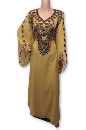 Yellow georgette embroidery islamic kaftans