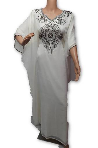 Off white georgette embroidery islamic kaftans