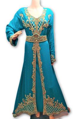 Firozi georgette embriodery islamic kaftans 1