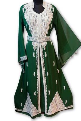 Bottle green georgette embriodery islamic kaftans 1