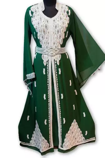 Bottle green georgette embriodery islamic kaftans