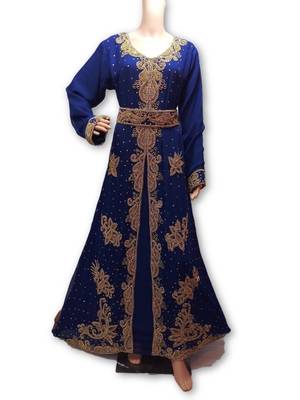 Royal blue georgette embriodery islamic kaftans 1