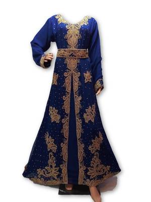 Royal blue georgette embriodery islamic kaftans 2