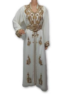 White georgette embroidery islamic kaftans 1