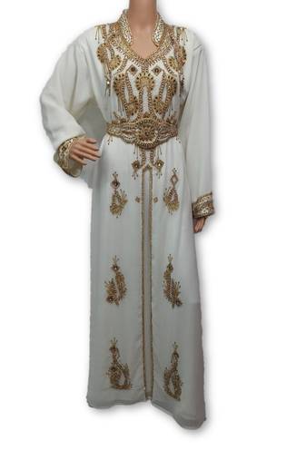 White georgette embroidery islamic kaftans