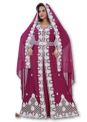Magenta georgette embriodery islamic kaftans 1