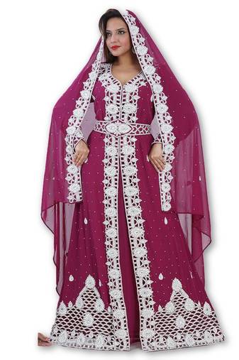 Magenta georgette embriodery islamic kaftans