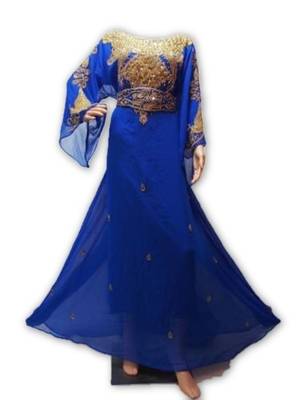 Royal blue georgette embriodery islamic kaftans 1