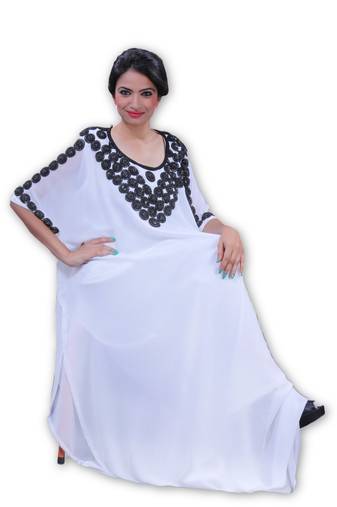 White georgette embroidery islamic kaftans