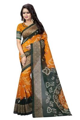 Orange printed bhagalpuri saree with blouse 1