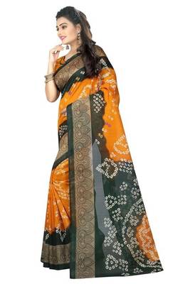 Orange printed bhagalpuri saree with blouse 3