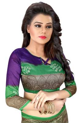 Blue printed bhagalpuri saree with blouse 5