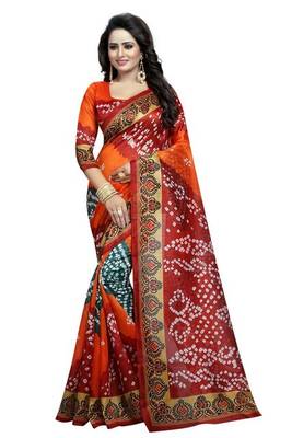 Red printed bhagalpuri saree with blouse 1
