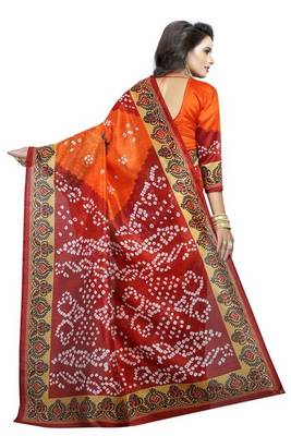 Red printed bhagalpuri saree with blouse 4