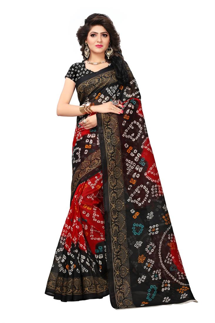 Black printed bhagalpuri saree with blouse