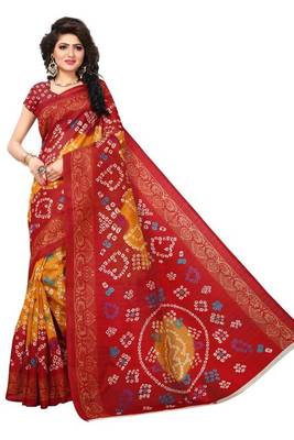 Red printed bhagalpuri saree with blouse 1