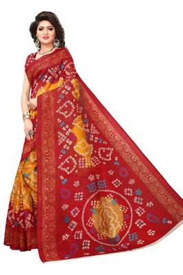 Red printed bhagalpuri saree with blouse 2